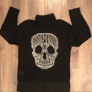 Sheer Black Button Up with Embroidered Skull